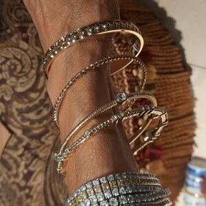 Elegant Gold BLINGED OUT Crystal Status Bangles Bracelet Gift Boxed R J GRAZIANO